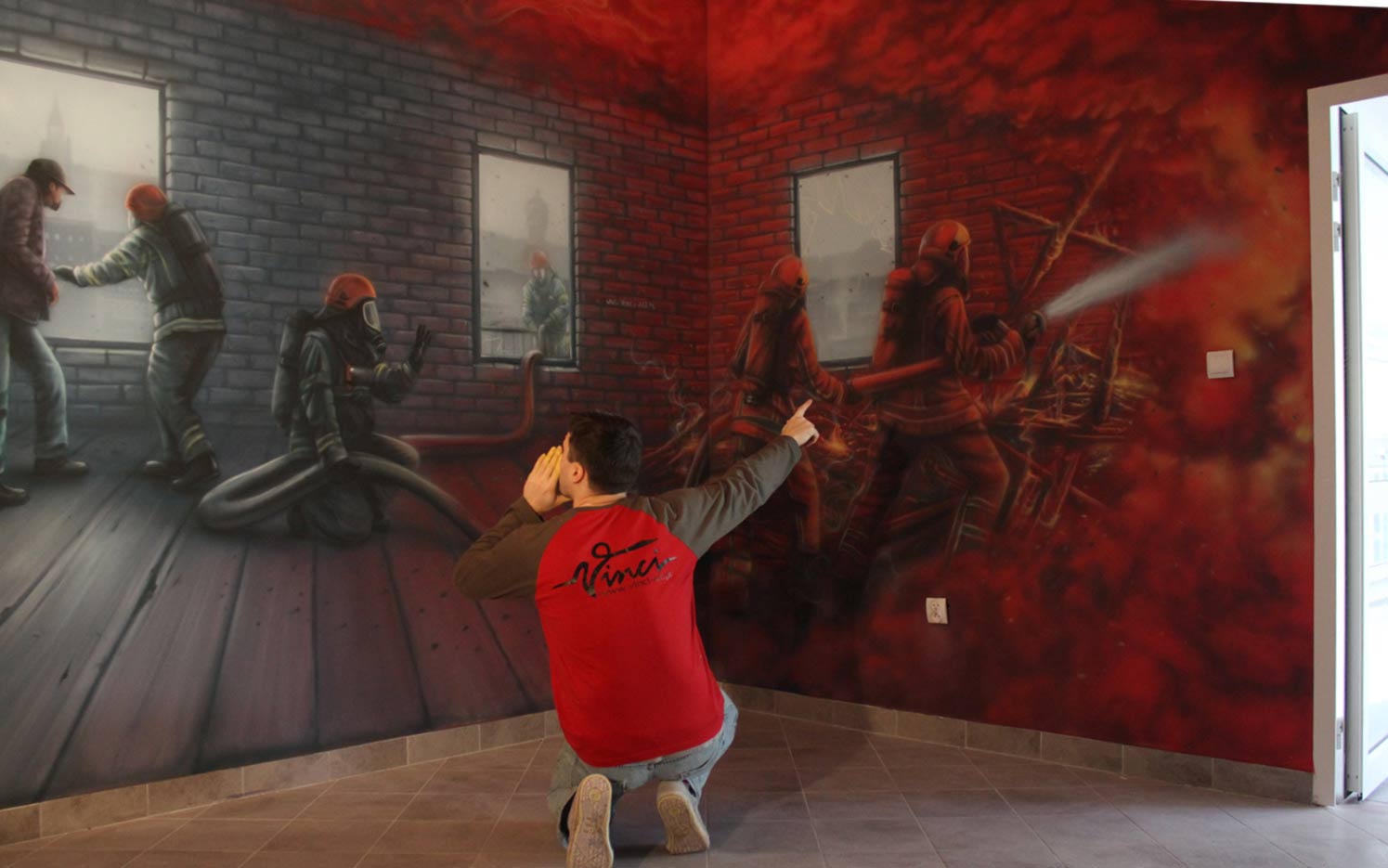 straż pożarna, malowidło na ścianie, mural