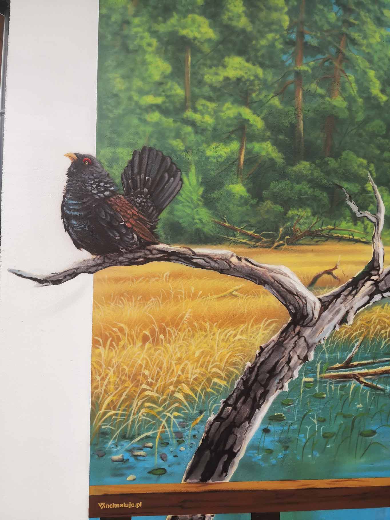 Przyrodniczy mural, ekologiczny, mazury, lasy, ptaki, zwierzęta