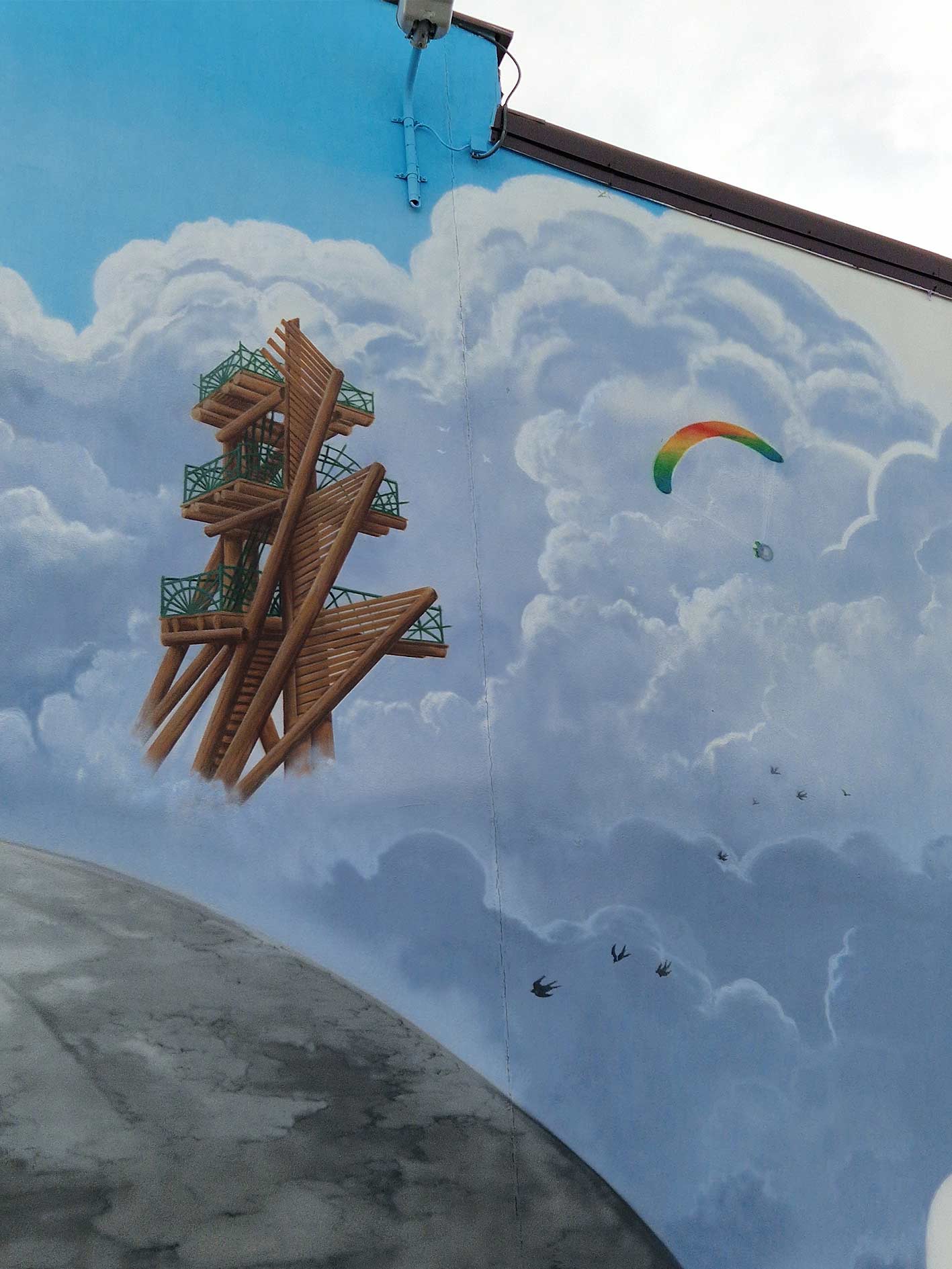 mural, szkoła podstawowa, mural UV, farby ultrafioletowe, montaż lamp UV, pałac Paca, Raczki, Gmina, Wieża widokowa, rospuda, ciuchcia, most