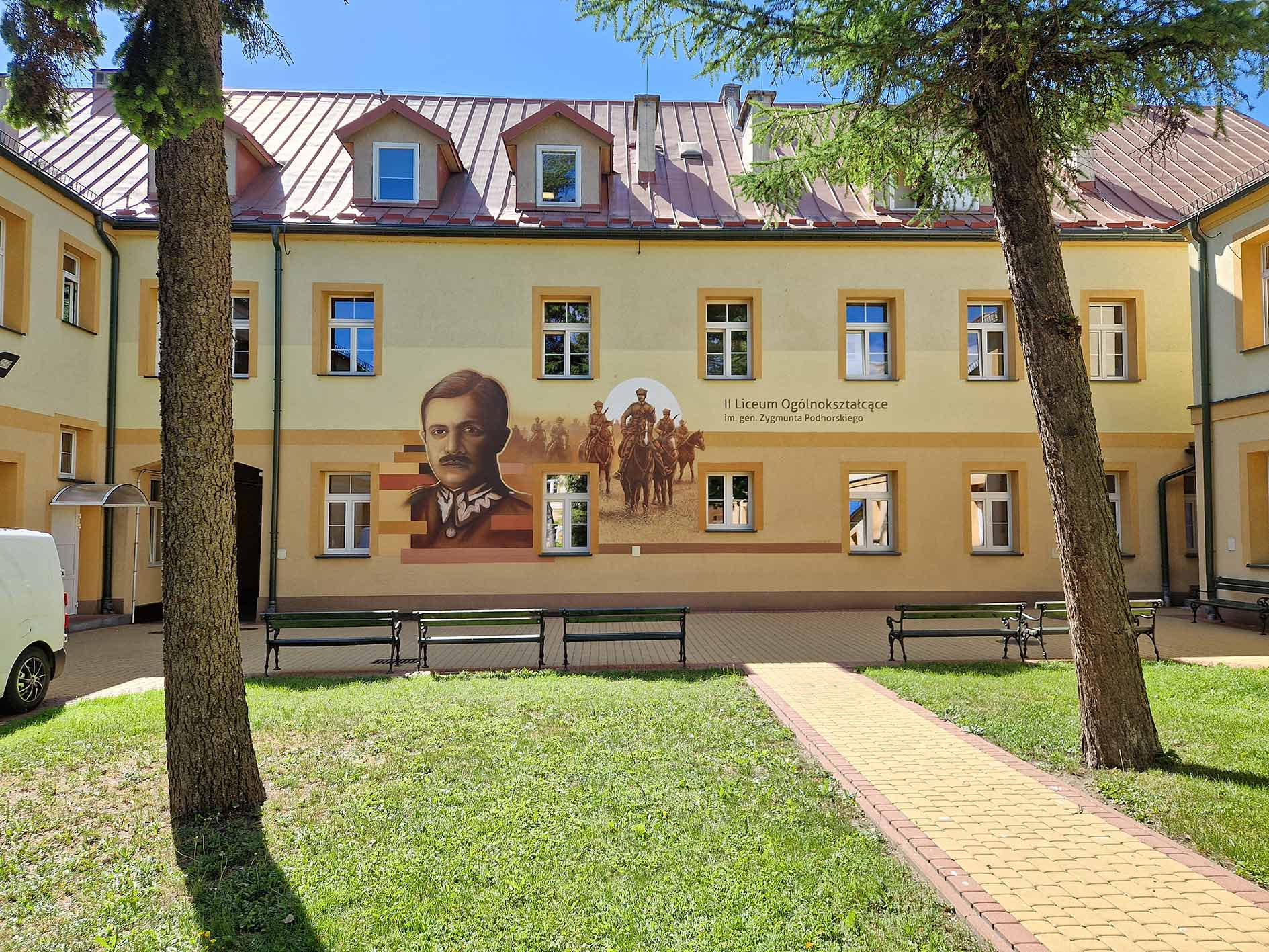 generał Podhorski, patron szkoły, mural historyczny, kawaleria, ułani, wojskowy mural